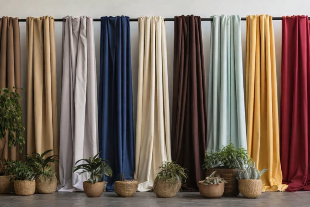 Premium curtain fabrics including velvet, linen, silk and polyester for Dubai homes