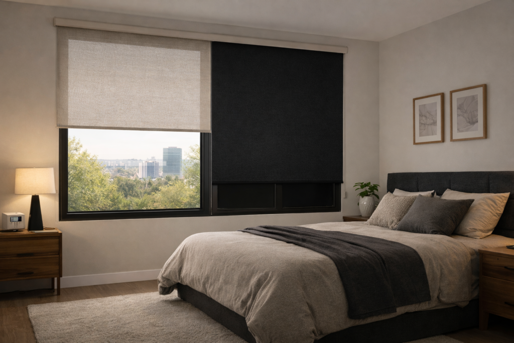 Dual roller blinds for flexible light control