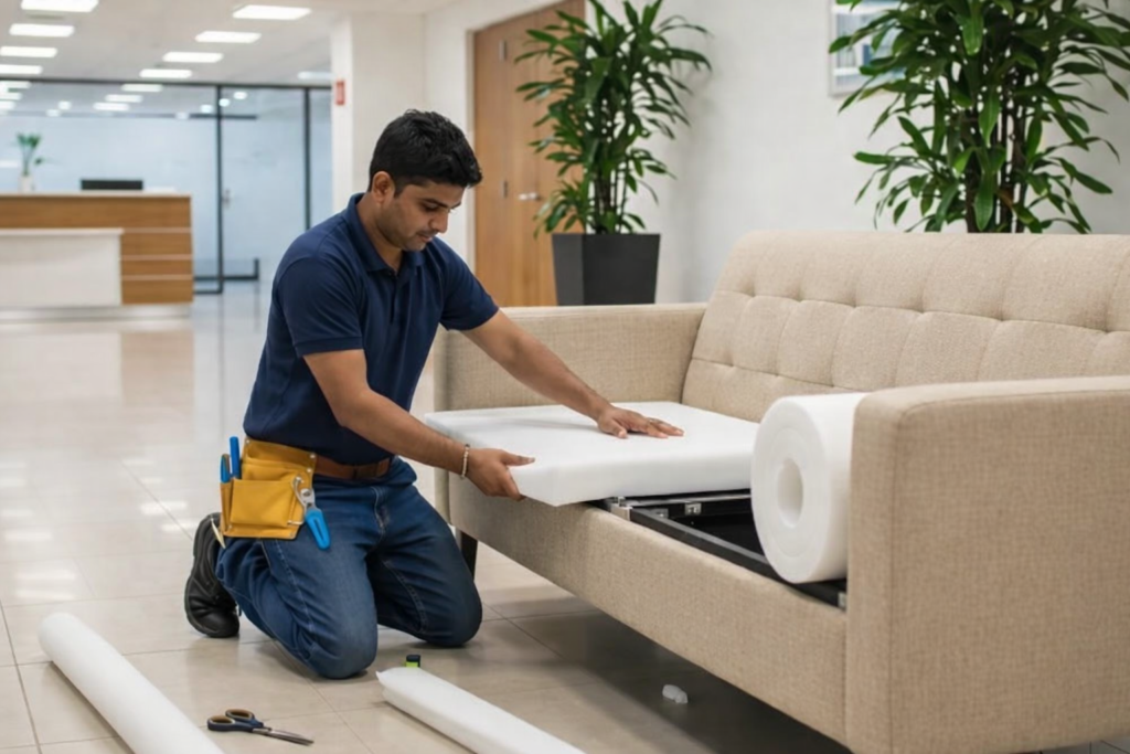Sofa foam replacement and upholstery repair service in UAE